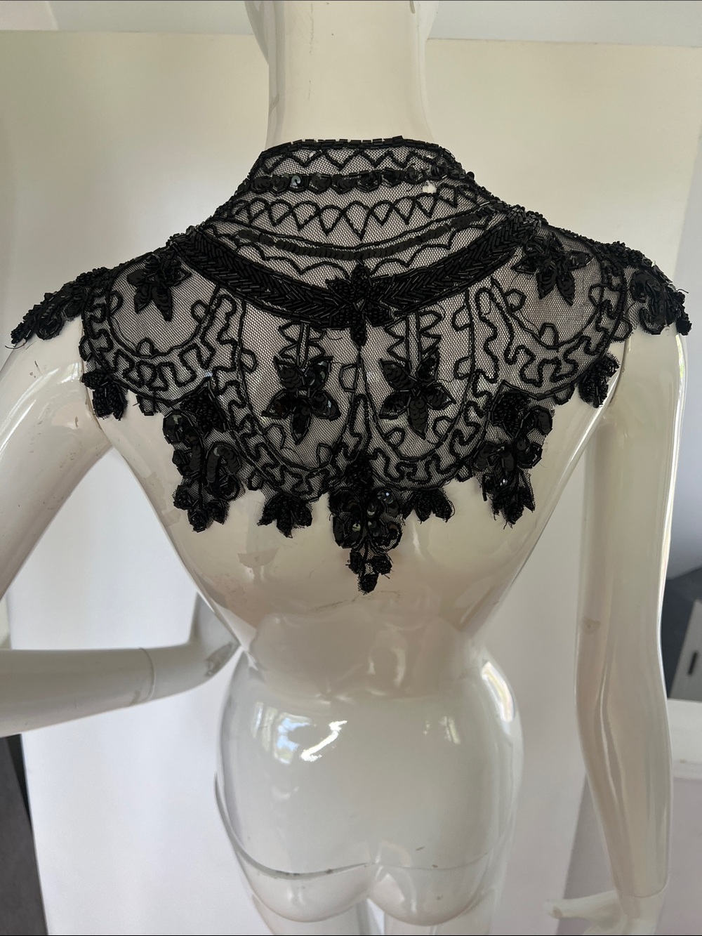 Beaded Black Lace Capelet Shawl Shrug Wrap